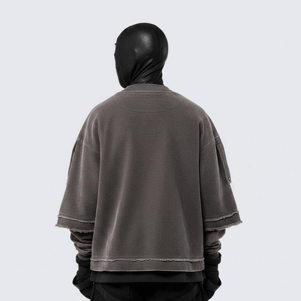 Long-sleeve Washed Vintage Fake Two-Piece Dyed American Streetwear T-Shirt