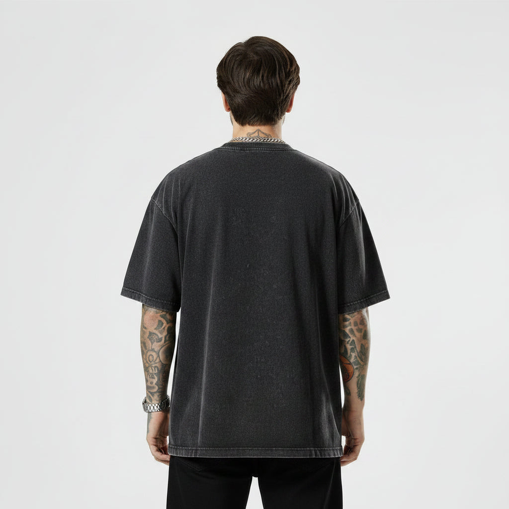 Men's Summer Retro Streetwear Loose Short-Sleeve Black Colour