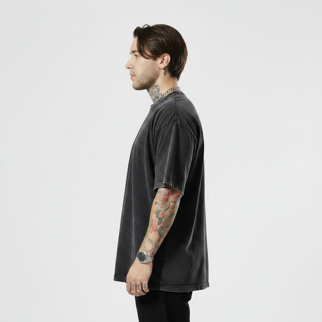 Men's Summer Retro Streetwear Loose Short-Sleeve Black Colour
