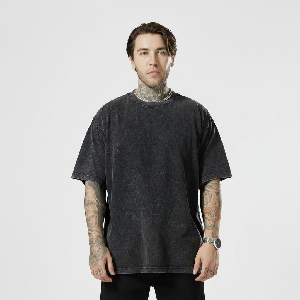 Men's Summer Retro Streetwear Loose Short-Sleeve Black Colour